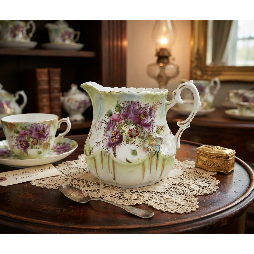 Antique C.T. Altwasser Germany Porcelain Creamer Floral Gold Gilt C. 1900